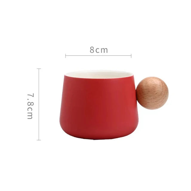 Ceramic Coffee Cup and Saucer Set Espresso Cups Light Luxury Wooden Handle Afternoon Tea Mug Female Original Mugs Couple Gifts