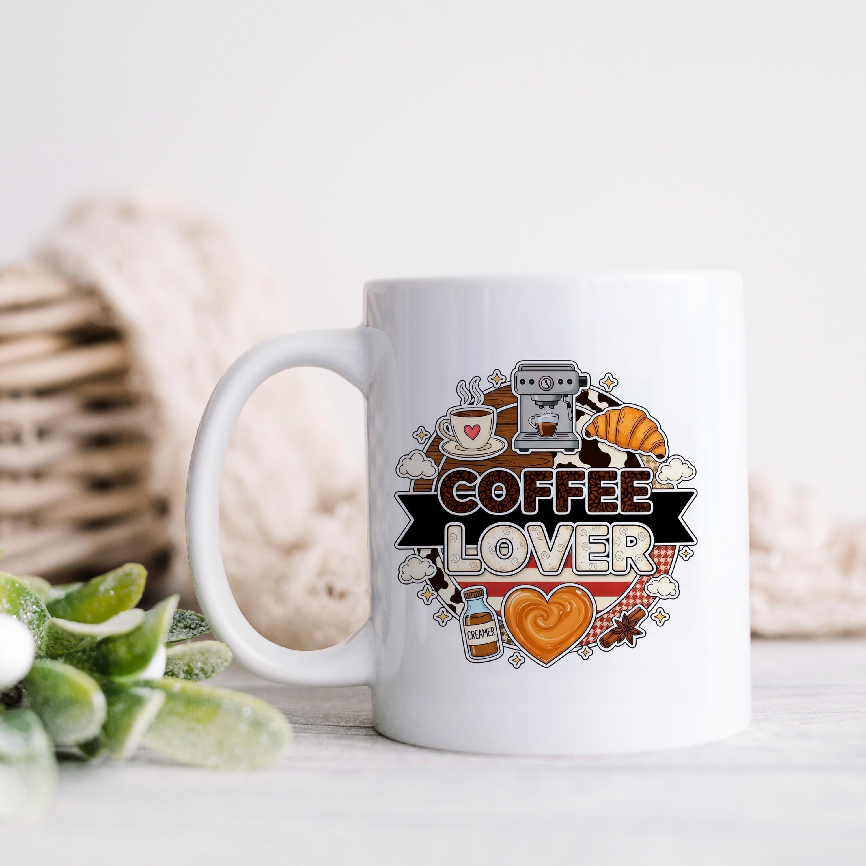 Coffee Lover Mug - Espresso Machine Ceramic Coffee Cup Gift for Latte Lovers