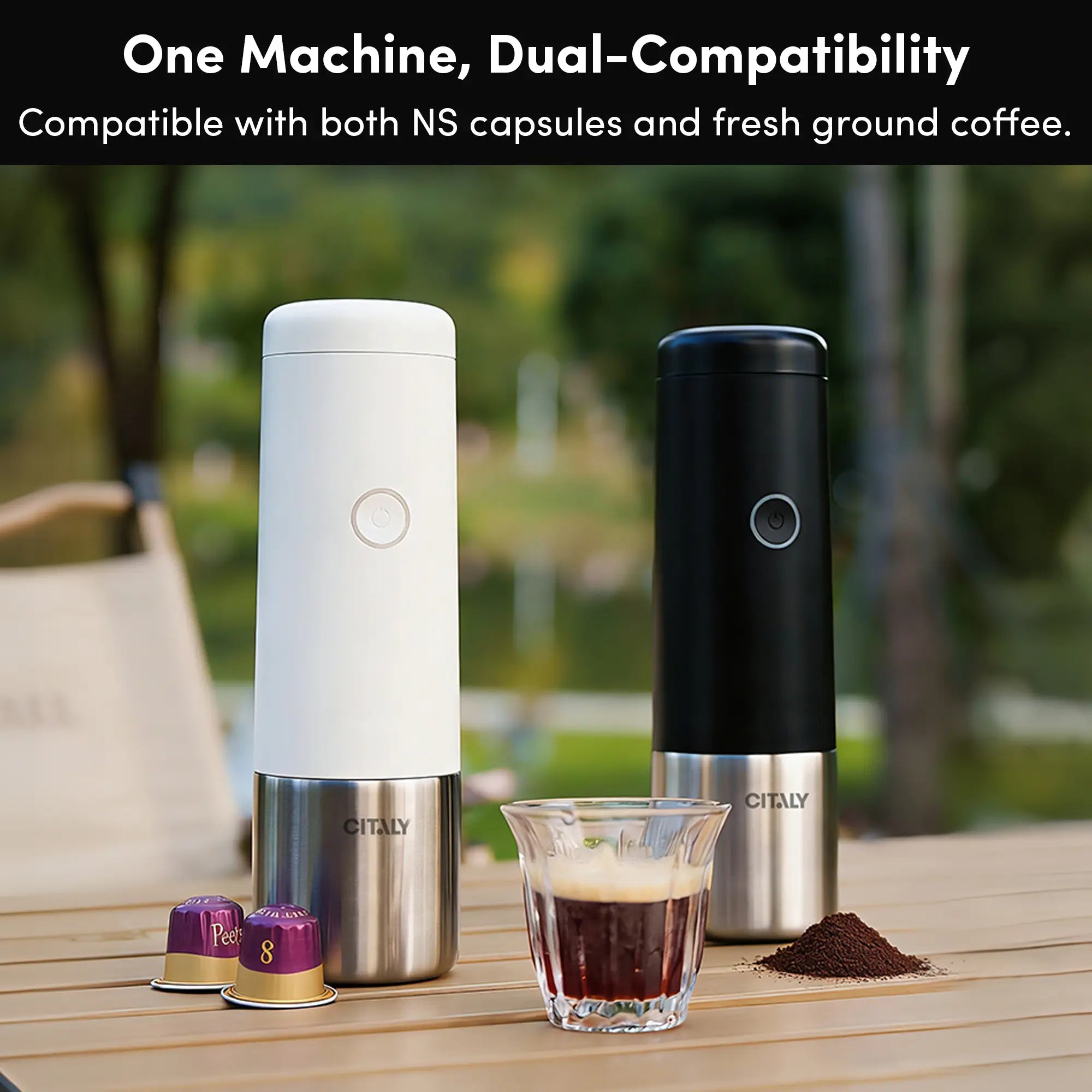 Citaly GO-1 Portable Espresso Machine, Fast Self-Heating, PD 3.0 Fast Charge, 3*2500mAh, Capsule & Ground Coffee Compatible