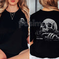 "I'M FINE" Drowning Skull Black Print T-Shirt - Gothic Humor Graphic Tee, Sarcastic Men's Apparel, Dark Aesthetic Skull Shirt