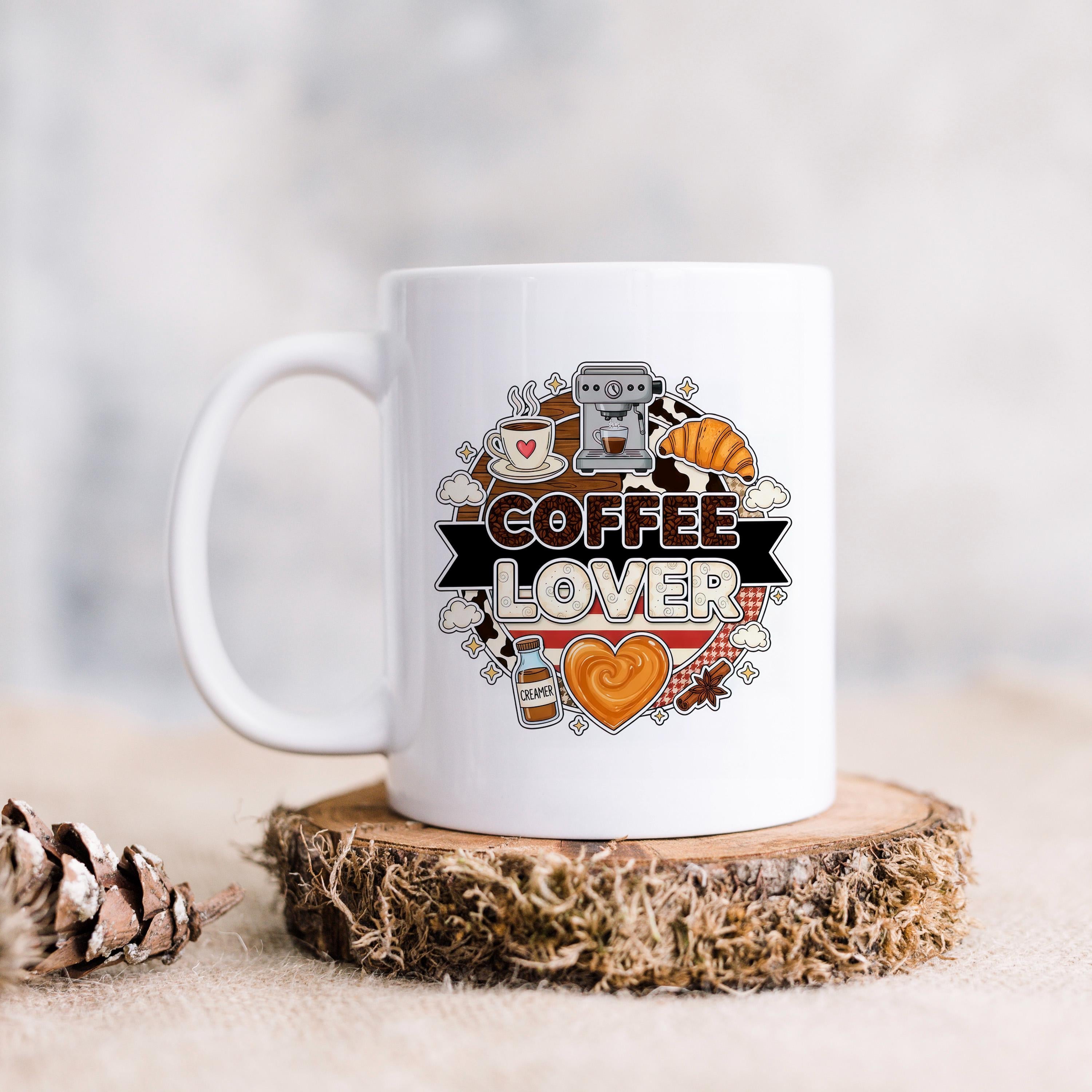 Coffee Lover Mug - Espresso Machine Ceramic Coffee Cup Gift for Latte Lovers