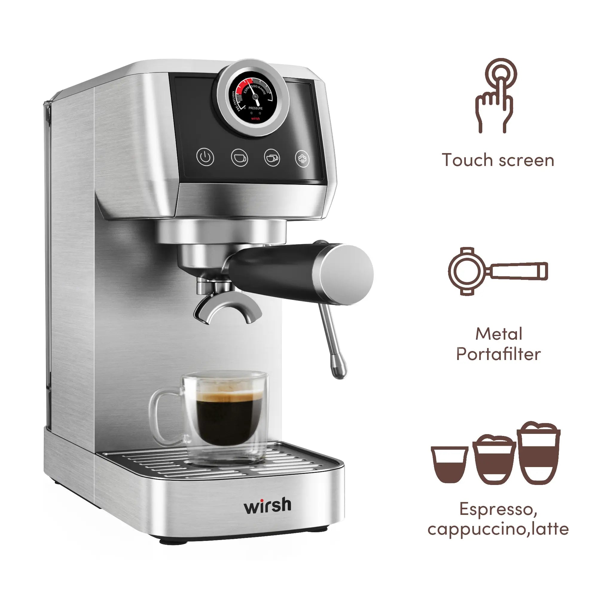 Wirsh 20 Bar Espresso Machine | Home Barista Plus with Pressure Gauge & Steam Wand